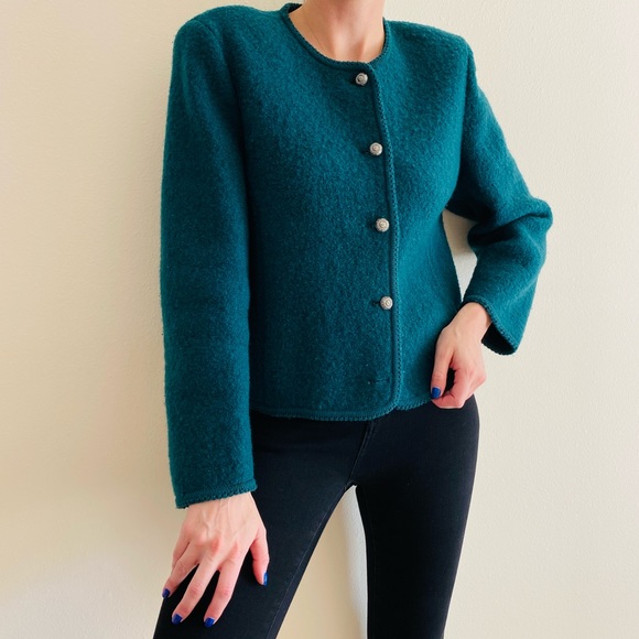 Vintage Talbots emerald green 100% wool jacket blazer - Picture 2 of 8